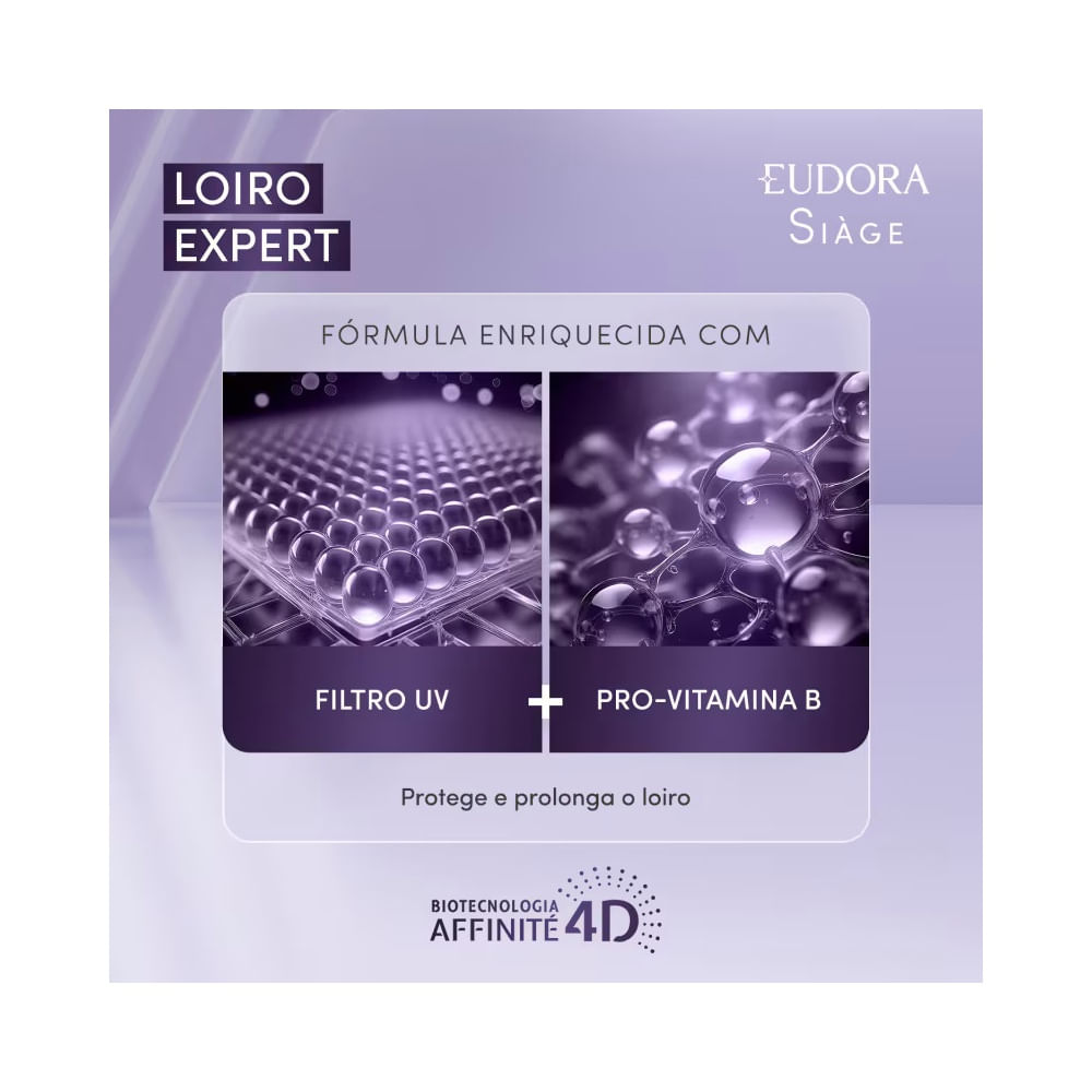 Imagem informativa do Condicionador Siàge Loiro Expert Desamarelador com filtro UV e pró-vitamina B5